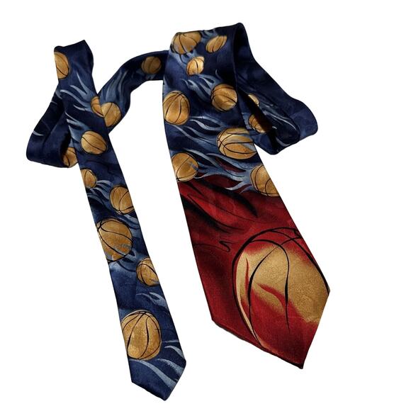 J. GARCIA Mens Silk Neck Tie Sunset Collection Fifty-Three Blue Taupe Basketball - Picture 1 of 6